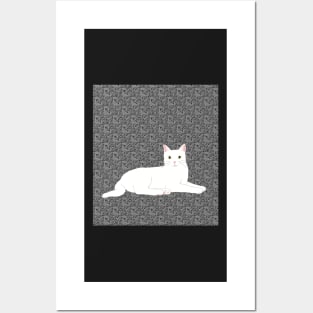 The White cat on a patterned background chilling and watching you. Posters and Art